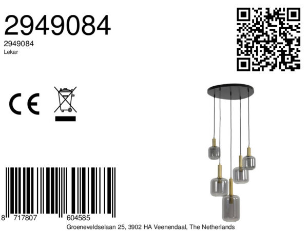 Retro glazen hanglamp zwart met goud Light & Living Lekar - Image 2