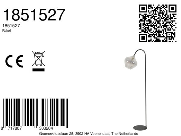 Moderne vloerlamp zwart met glazen bol Light & Living Rakel - Image 2