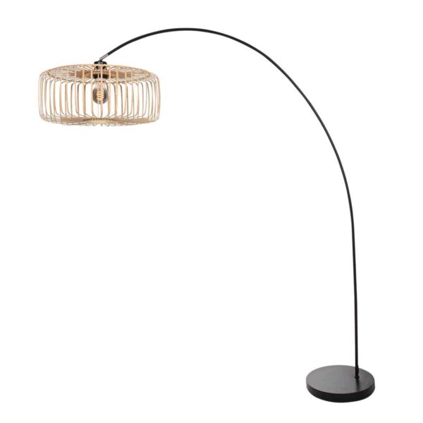 Lange boog vloerlamp zwart met naturel kap Mexlite Solva - Image 2