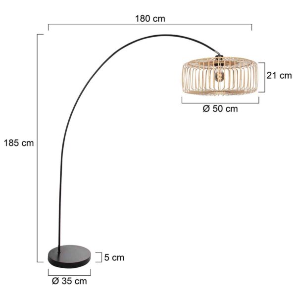 Lange boog vloerlamp zwart met naturel kap Mexlite Solva - Image 6