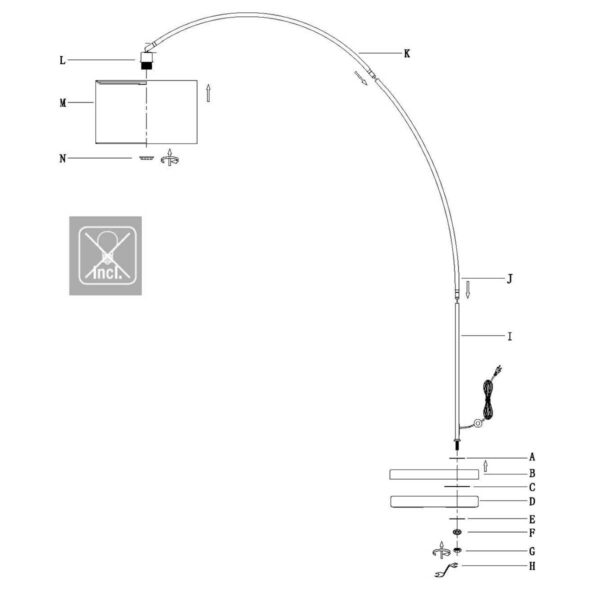 Lange boog vloerlamp zwart met naturel kap Mexlite Solva - Image 8
