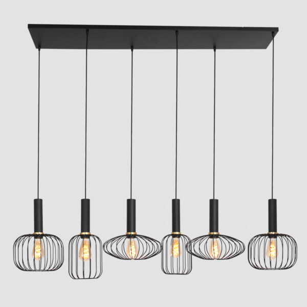 Mexlite Aureole hanglamp - draadlamp - zeslichts - 150 cm breed - gouden details - zwart - Image 22