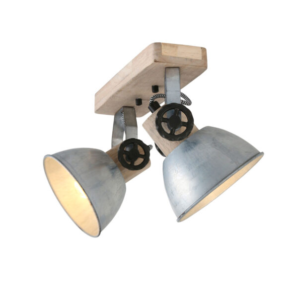 Mexlite Gearwood plafondspot - tweelichts - E27 - draaibaar - kantelbaar - hout met nikkel - Image 18
