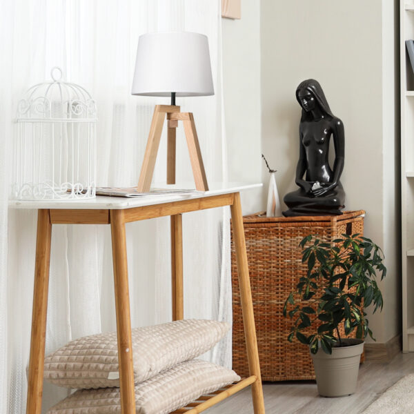 Tafellamp beige hout stoffen kap Mexlite Sabi - Image 12