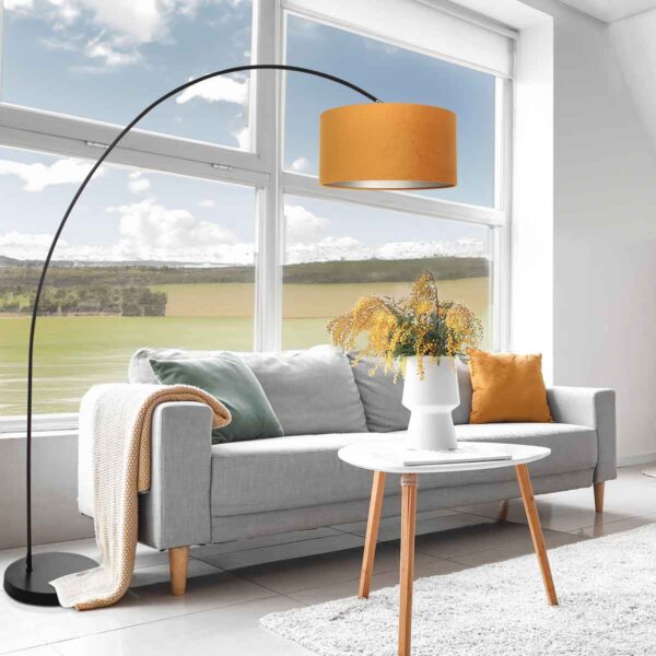 Zwarte moderne booglamp met oranje lampenkap Mexlite Solva - Image 11