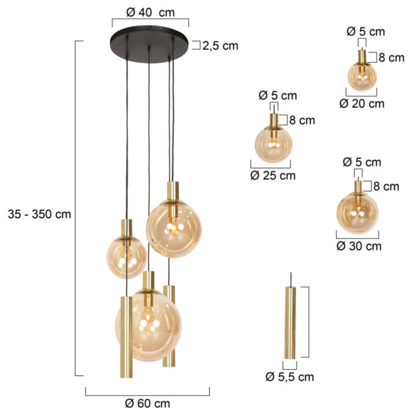 Steinhauer Bollique hanglamp – E27 + GU10 – messing en zwart - Image 13