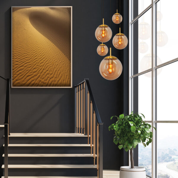Steinhauer Bollique hanglamp – ø 60 cm – In hoogte verstelbaar – E27 (grote fitting) – amberkleurig en messing en zwart - Image 16