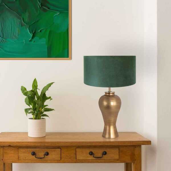 Steinhauer Brass tafellamp - met groene velvet kap - 60 cm hoog - E27 - brons - Image 14