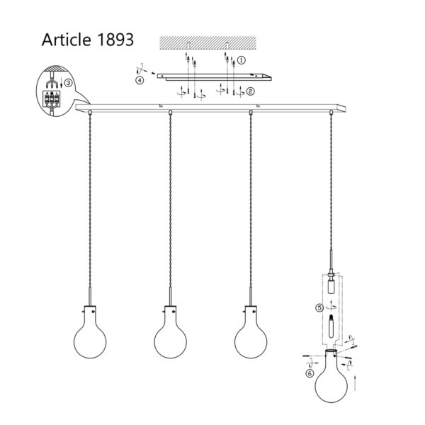 Steinhauer Elegance pendellamp - vierlichts - 140 cm breed - incl. lichtbronnen - glas en staal - Image 7