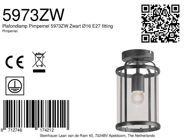 Steinhauer Pimpernel plafonnieres – ø 16 cm – E27 (grote fitting) – zwart - Image 4