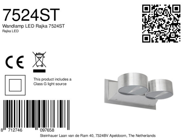Steinhauer Rajka wandlamp - tweelichts - incl. ingebouwd LED - licht aan beide zijden - staal - Image 4