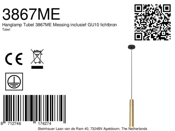 Steinhauer Tubel hanglamp – ø 10,5 cm – GU10 – messing - Image 5