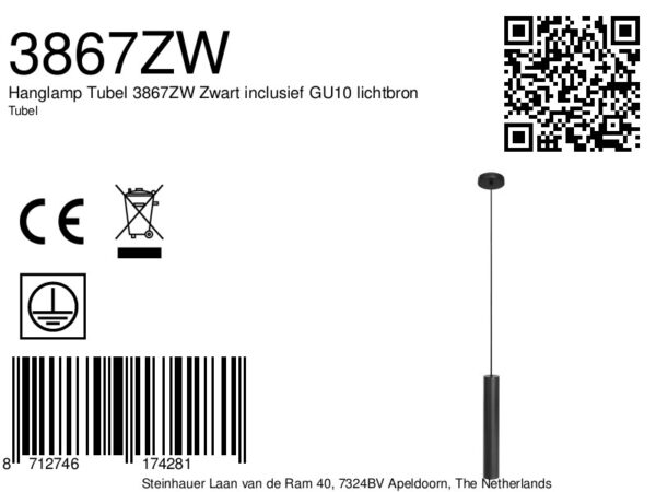 Steinhauer Tubel hanglamp – ø 10,5 cm –– zwart - Image 8