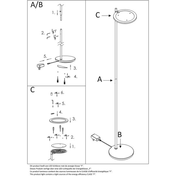 Steinhauer Turound staande lamp - uplight - 200 cm hoog - incl. LED - dimmer - zwart met zwart glas - Image 10