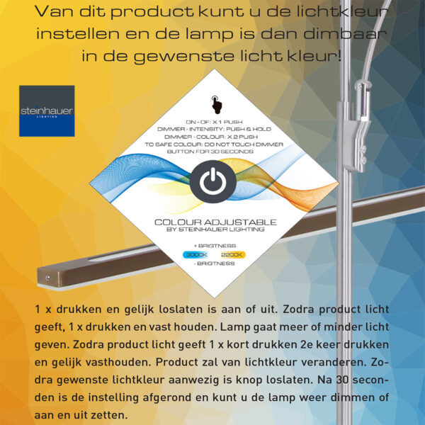 Steinhauer Zenith vloerlamp - 150 cm hoog - ingebouwd LED - dimbaar en kleurinstelbaar - draai- en kantelbaar - staal - Image 17
