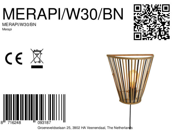 Zwart/naturel bamboe wandlamp halfopen GOOD&MOJO Merapi - Image 11