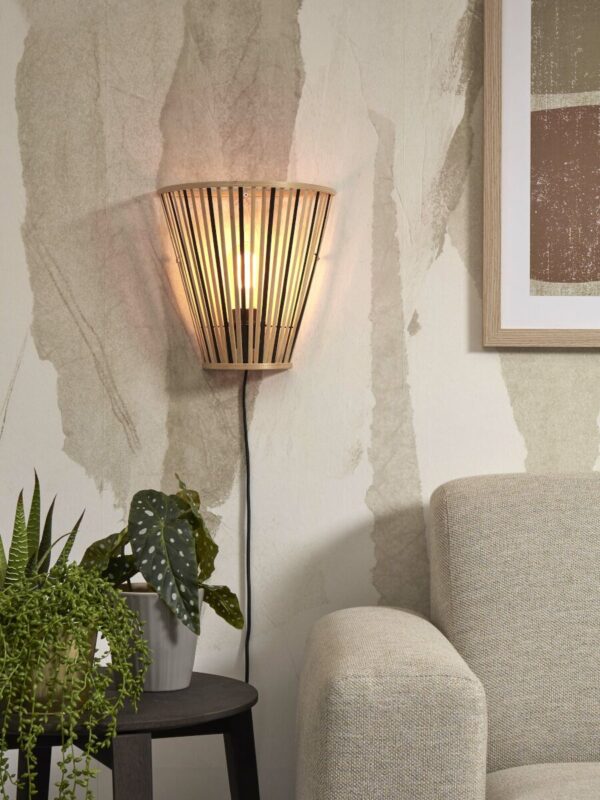 Zwart/naturel bamboe wandlamp halfopen GOOD&MOJO Merapi - Image 2