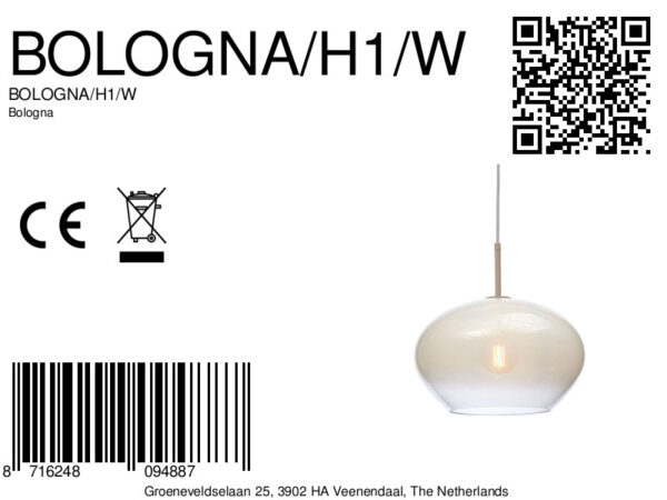 Moderne metaal glazen hanglamp wit It's About RoMi Bologna - Image 11