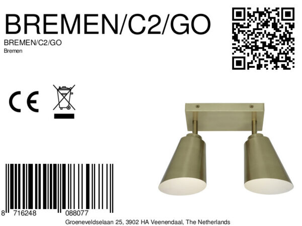 Metalen plafonnière 2-lichts goud It's About RoMi Bremen - Image 8