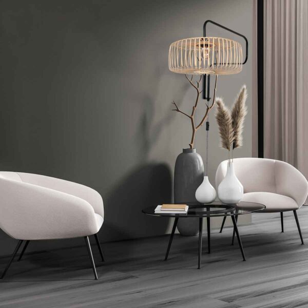 Zwarte draaibare wandlamp bamboe kap Steinhauer Bloeba - Image 3