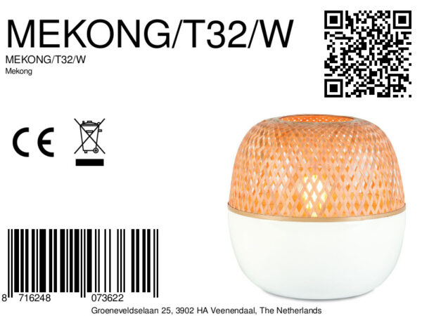 Metaal/bamboe witte tafellamp rond L GOOD&MOJO Mekong - Image 8