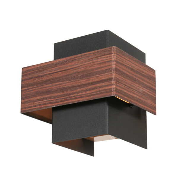 Rustieke zwart/houtkleurige wandlamp Steinhauer Muro