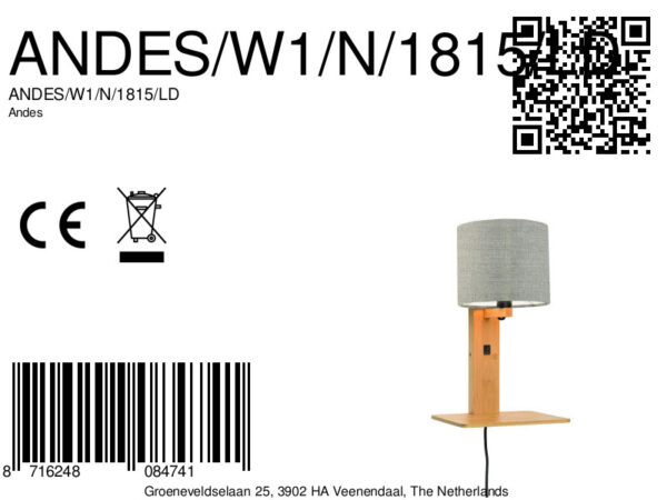 Loodgrijze plateau wandlamp naturel GOOD&MOJO Andes - Image 8