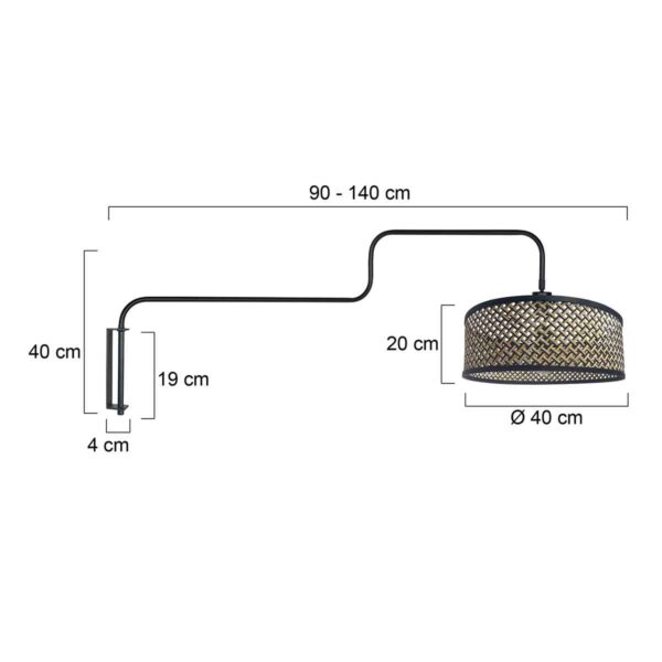 Wandlamp naturel bamboe trendy zwart Steinhauer Bloeba - Image 6