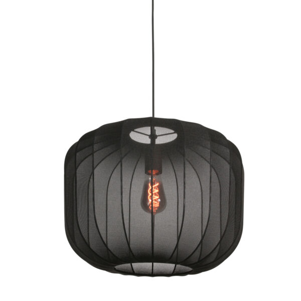 Japandi hanglamp zwart verfijnd textiel Anne Lighting Sable - Ø45 cm
