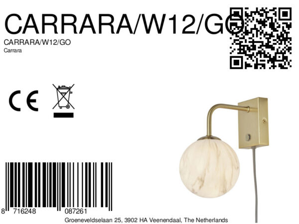 Goudkleurige wandlamp dessinbol gebogen It's About RoMi Carrara - Image 9