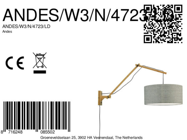 Loodgrijze wandlamp dubbelgewricht breed GOOD&MOJO Andes - Image 7