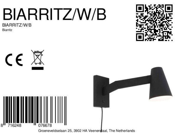 Draaibare conische wandlamp zwart It's About RoMi Biarritz - Image 7
