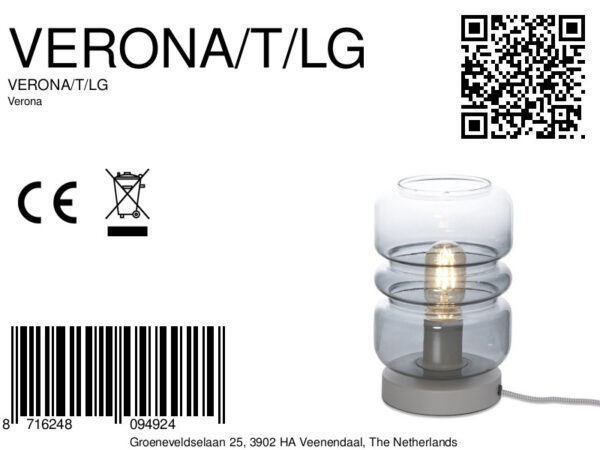 Grijs glas klassieke metalen tafellamp It's About RoMi Verona - Image 9