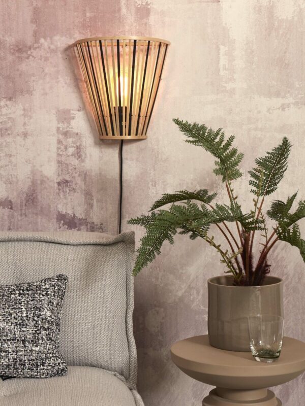 Zwart/naturel bamboe wandlamp halfopen GOOD&MOJO Merapi - Image 4