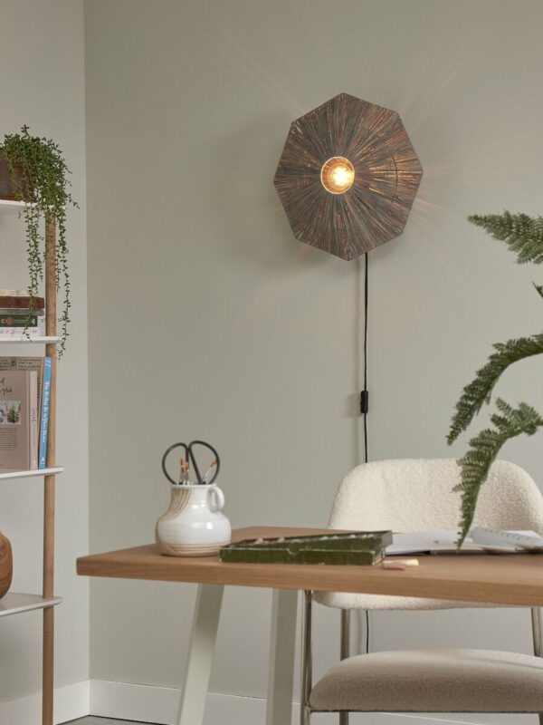 Wandlamp achthoek grijs raffia GOOD&MOJO Panama - Image 4