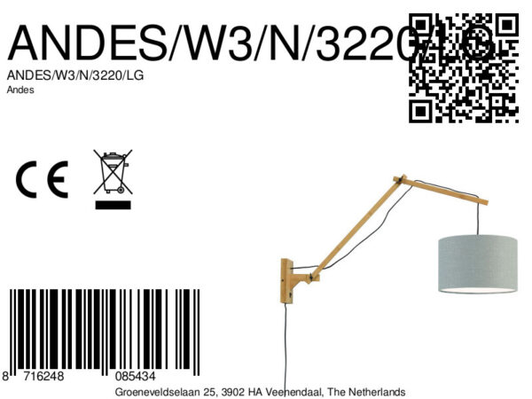 Lichtgrijze wandlamp dubbelgewricht naturel GOOD&MOJO Andes - Image 7