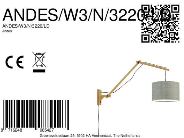 Loodgrijze wandlamp dubbelgewricht naturel GOOD&MOJO Andes - Image 7