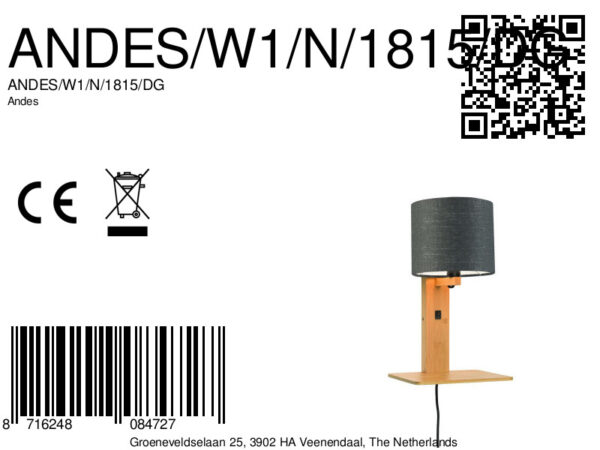 Donkergrijze plateau wandlamp naturel GOOD&MOJO Andes - Image 8