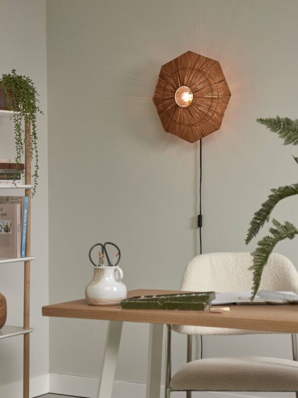 Achthoekige raffia wandlamp bruin GOOD&MOJO Panama - Image 4