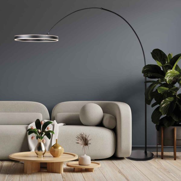 Zwarte moderne metalen vloerlamp Steinhauer Ringlux - Image 3