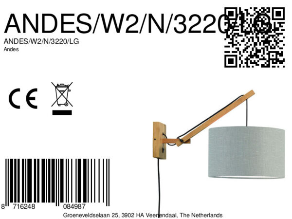 Lichtgrijze wandlamp enkelgewricht naturel GOOD&MOJO Andes - Image 6