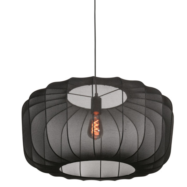 Zwarte japandi hanglamp textiel Anne Lighting Sable - Ø60 cm