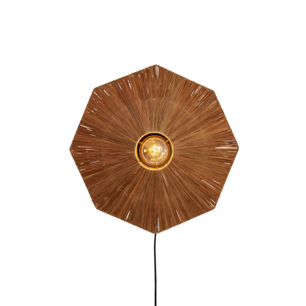 Achthoekige raffia wandlamp bruin GOOD&MOJO Panama