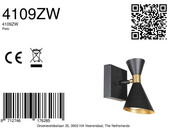 Trendy metalen zwarte wandlamp Anne Lighting Preto - Image 10
