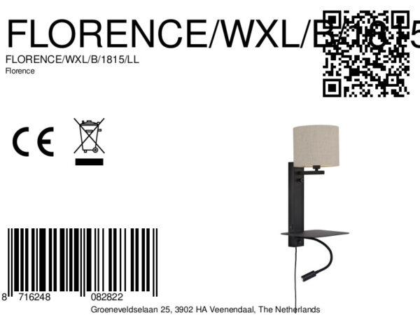 Moderne grijze metalen linnen wandlamp It's About RoMi Florence - Image 11