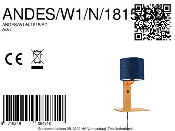 Blauwe plateau wandlamp naturel GOOD&MOJO Andes - Image 8