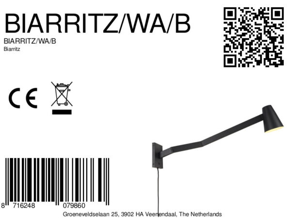 Zwarte verstelbare conische wandlamp It's About RoMi Biarritz - Image 8