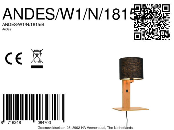 Zwarte plateau wandlamp naturel GOOD&MOJO Andes - Image 8