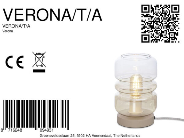 Glas metaal naturel tafellamp klassiek It's About RoMi Verona - Image 9
