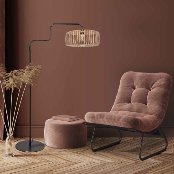 Trendy zwarte bamboe metalen vloerlamp Steinhauer Bloeba - Image 3